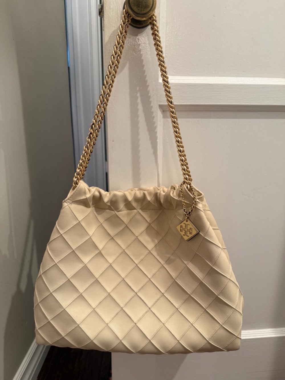 Tory Burch Quilted Leather Drawstring Chain Bag